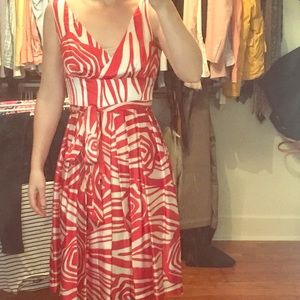 Brooks Brothers silk red and white A-Line dress
